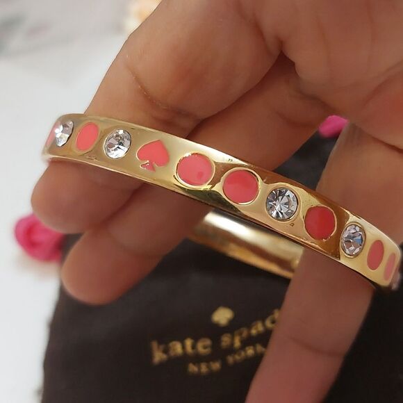 Kate Spade Enameled and Crystal Embellished Gold Tone Bangle Bracelet - Picture 3 of 5